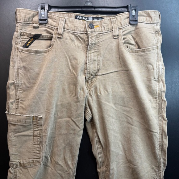 Ariat Rebar M4 Relaxed Straight Pants Mens 34x34 Khaki Carpenter Utility FLAW - Picture 3 of 14